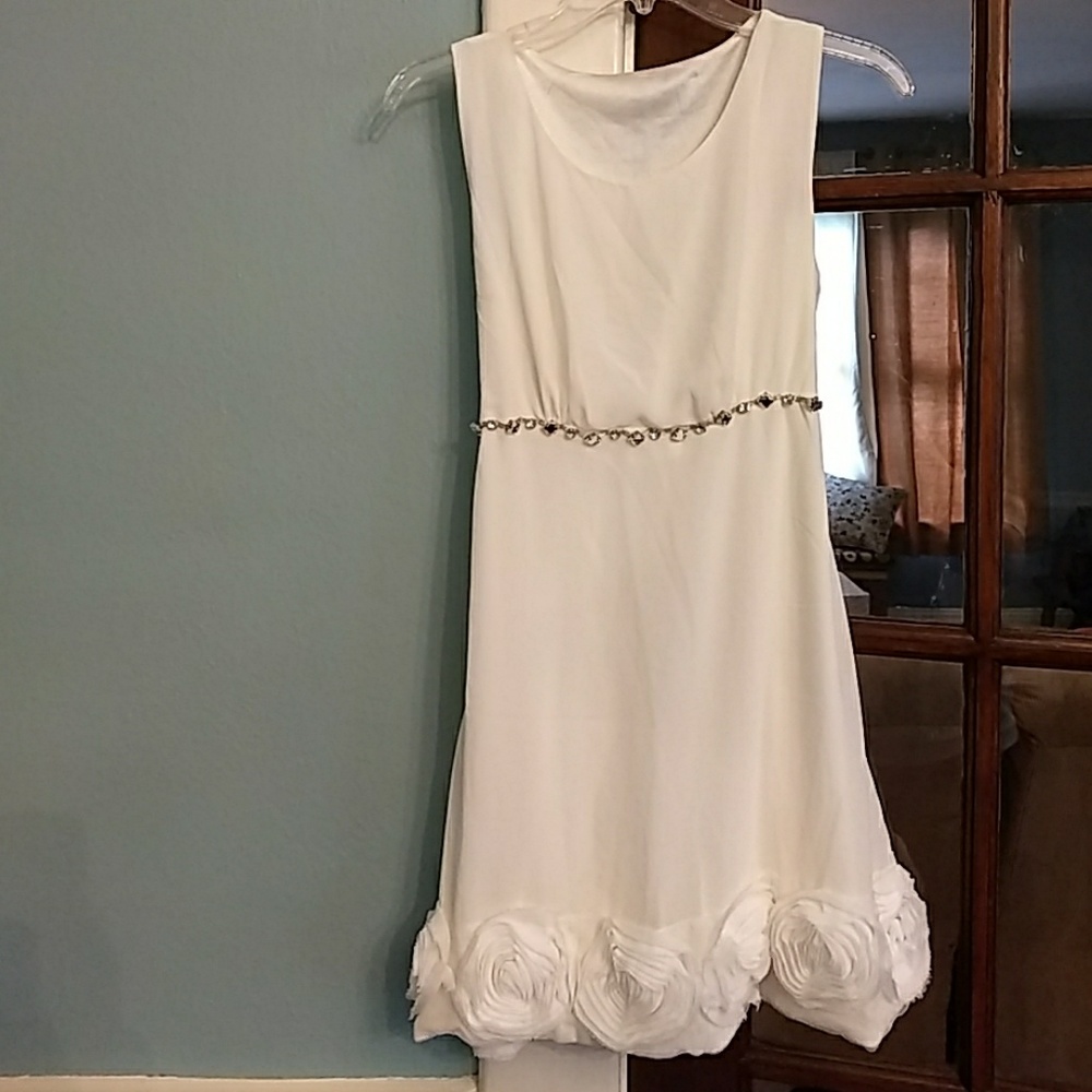 Ivory Sleeveless Dress with Rhinestone Waist NWOT